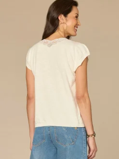 Short Split Sleeve Embroidered Lace V-Neck Sweater Top