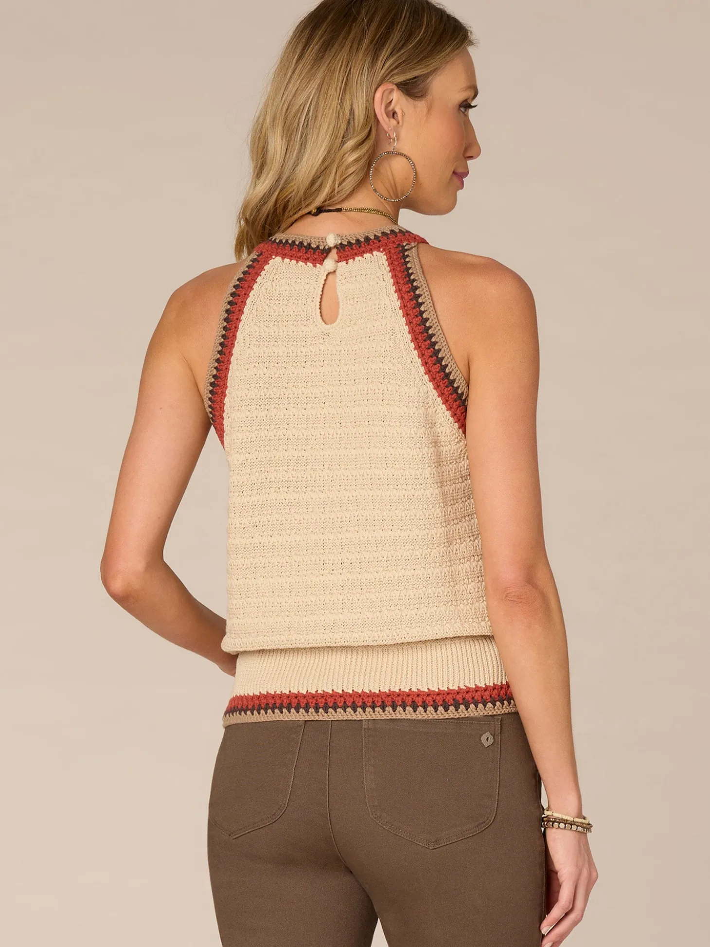 Sleeveless Crochet Round Neck Sweater Tank Top