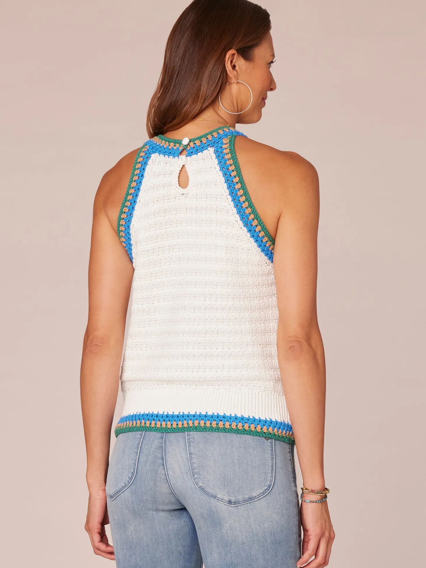 Sleeveless Crochet Round Neck Sweater Tank Top