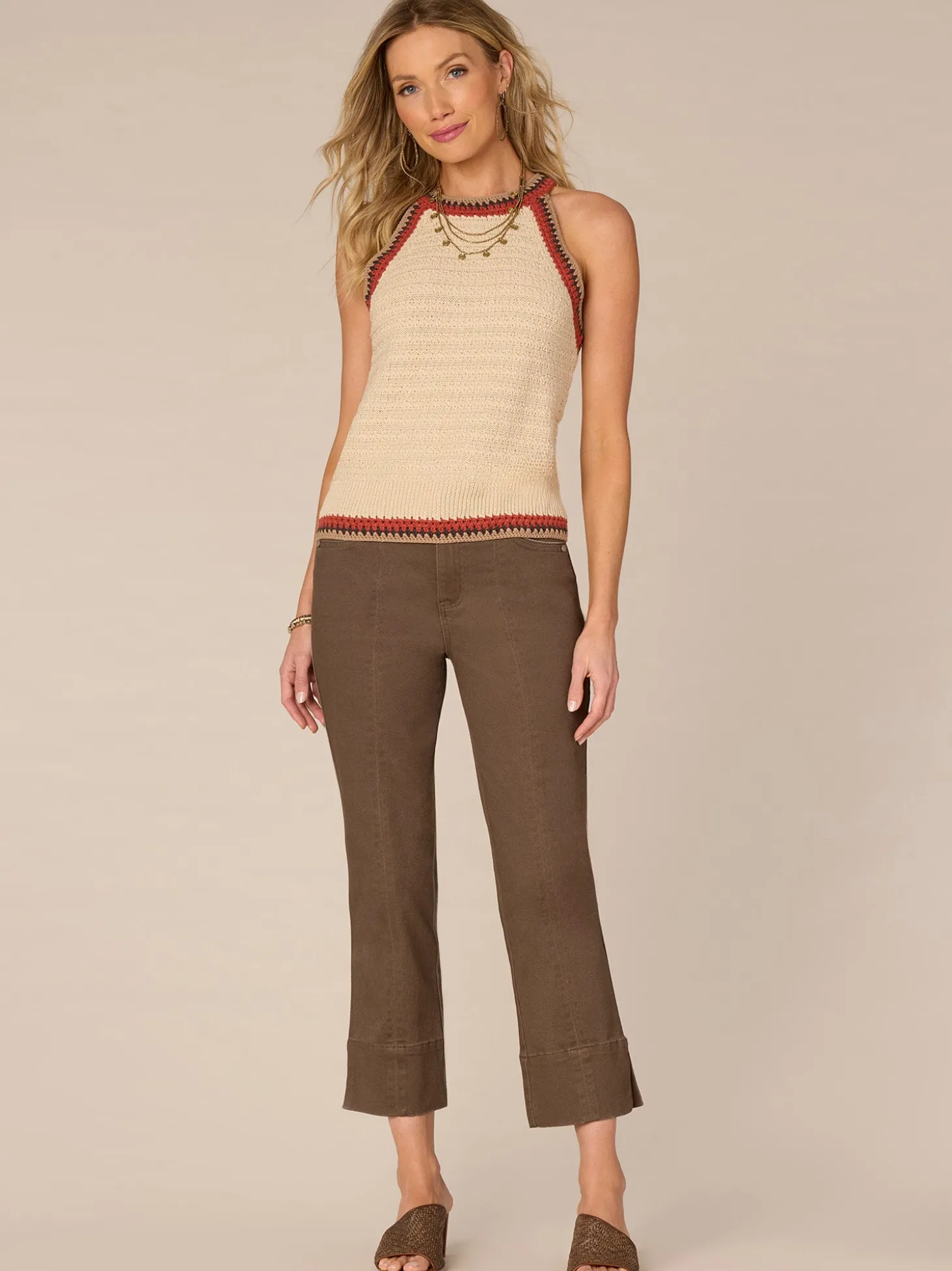 Sleeveless Crochet Round Neck Sweater Tank Top