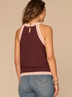 Sleeveless Crochet Round Neck Petite Sweater Tank Top