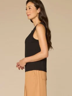 Sleeveless Scoop Neck Knit Top with Asymmetrical Shirring