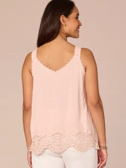 Sleeveless V-Neck Embroidered Scallop Edge Hem Woven Tank Top