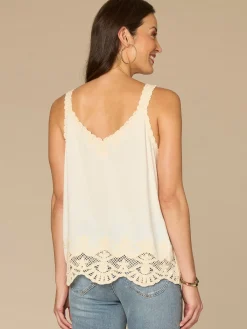 Sleeveless V-Neck Embroidered Scallop Edge Hem Woven Tank Top