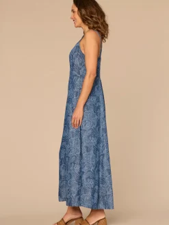 Sleeveless V-Neck Smocked Back Abstract Floral Print Woven Dress