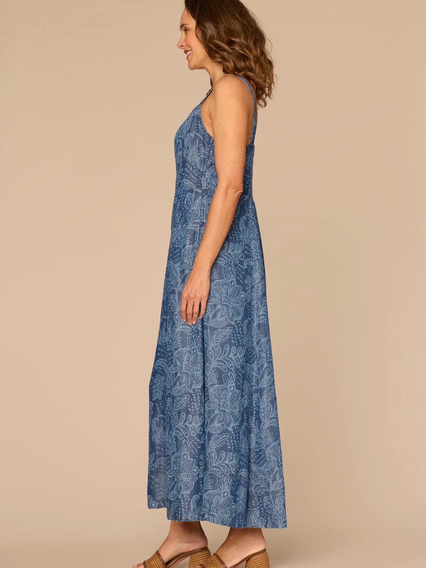 Sleeveless V-Neck Smocked Back Abstract Floral Print Woven Dress