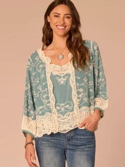 Three Quarter Blouson Sleeve Open Front Cropped Petite Woven Jacket