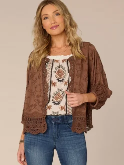 Three Quarter Blouson Sleeve Open Front Cropped Woven Jacket
