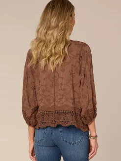 Three Quarter Blouson Sleeve Open Front Cropped Woven Jacket