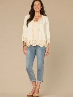 Three Quarter Blouson Sleeve Open Front Crochet Cropped Woven Jacket