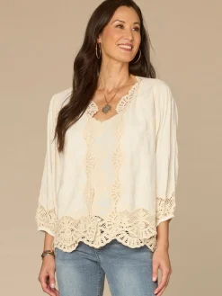 Three Quarter Blouson Sleeve Open Front Crochet Cropped Woven Jacket
