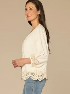 Three Quarter Blouson Sleeve Open Front Crochet Cropped Woven Jacket