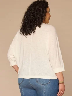Three Quarter Dolman Sleeve Scoop Neck Embroidered Plus Size Knit Top