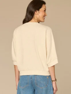 Three Quarter Dolman Sleeve Scoop Neck Embroidered Petite Knit Top