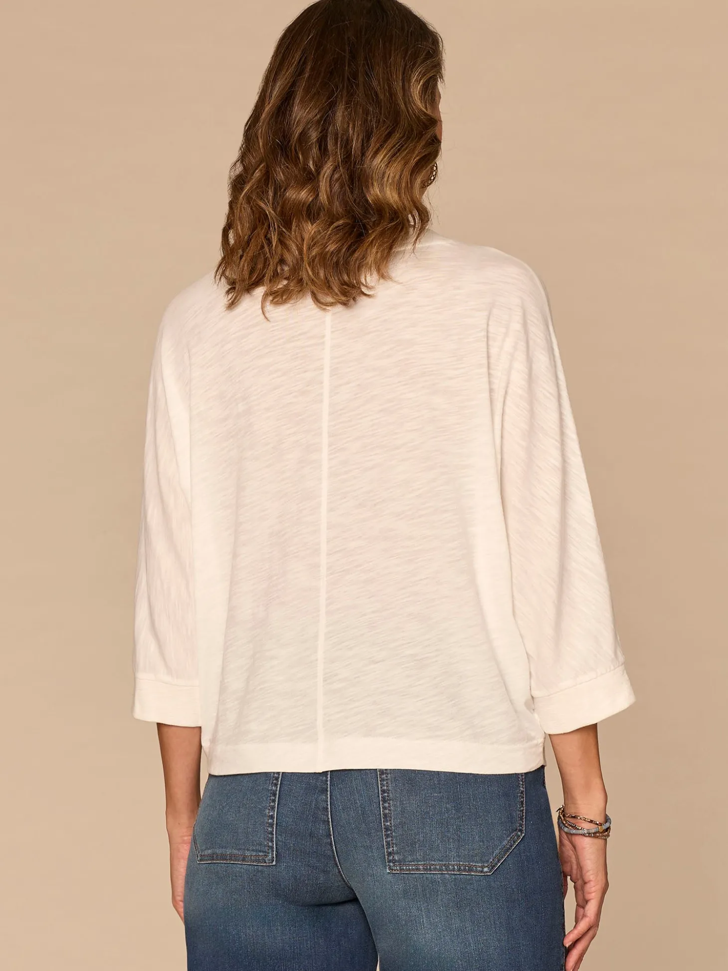 Three Quarter Dolman Sleeve Scoop Neck Embroidered Petite Knit Top