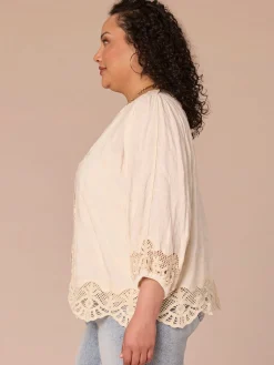 Three Quarter Sleeve Open Front Crochet Cropped Plus Size Woven Jacket