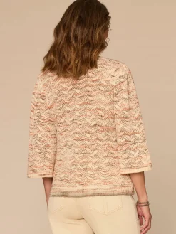 Three Quarter Sleeve Round Neck Space Dye Pointelle Petite Sweater
