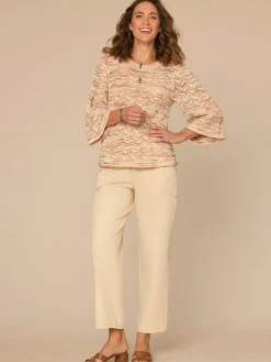 Three Quarter Sleeve Round Neck Space Dye Pointelle Petite Sweater