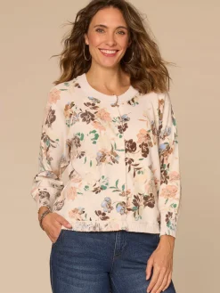 Three Quarter Sleeve Round Neck Reversible Printed Sweater Cardigan