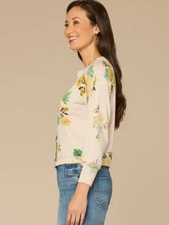 Three Quarter Sleeve Round Neck Reversible Printed Sweater Cardigan