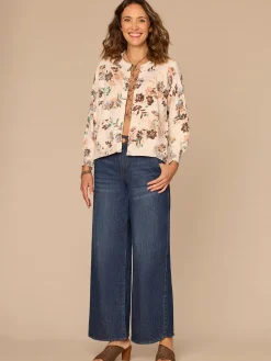 Three Quarter Sleeve Round Neck Reversible Printed Sweater Cardigan