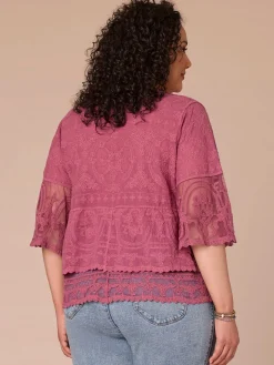 Three Quarter Sleeve Scoop Neck Peplum Plus Size Woven Top