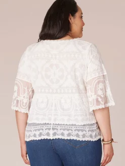Three Quarter Sleeve Scoop Neck Peplum Plus Size Woven Top